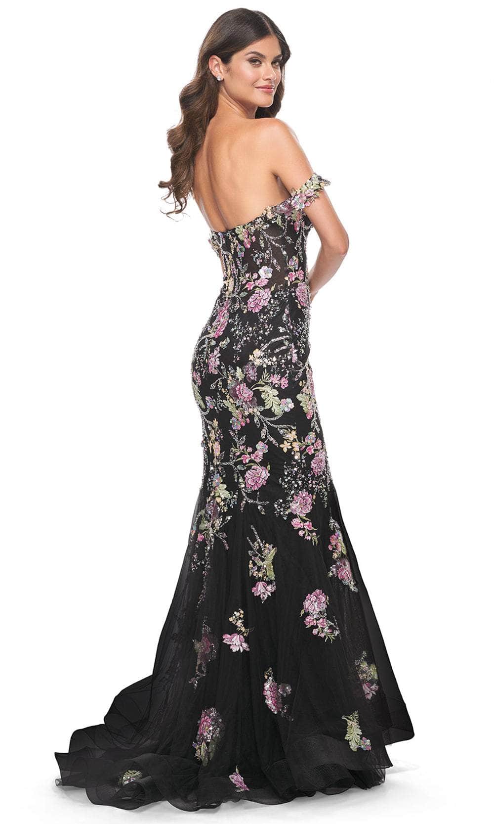 La Femme 32087 Floral Sequin Embellished Off-Shoulder Prom Gown