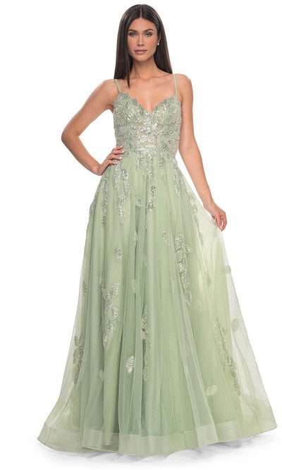 La Femme 32090 V-Neck Beaded Foliage Prom Gown