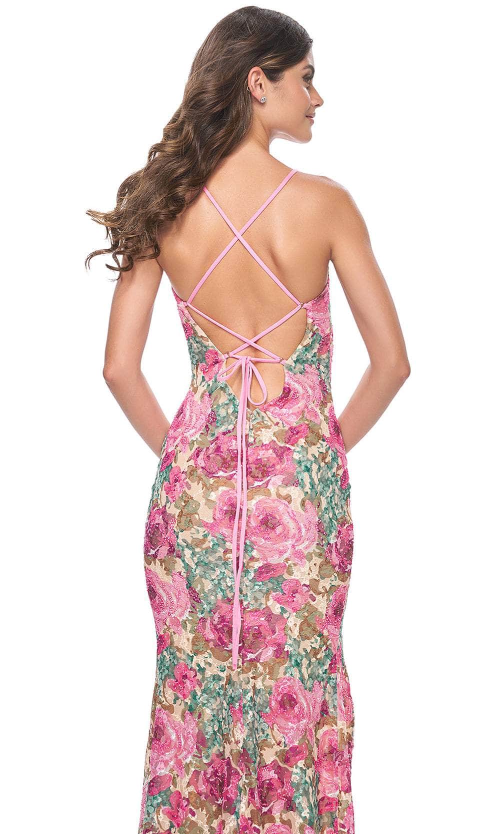 La Femme 32095 Rose Floral Print Sleeveless Prom Gown