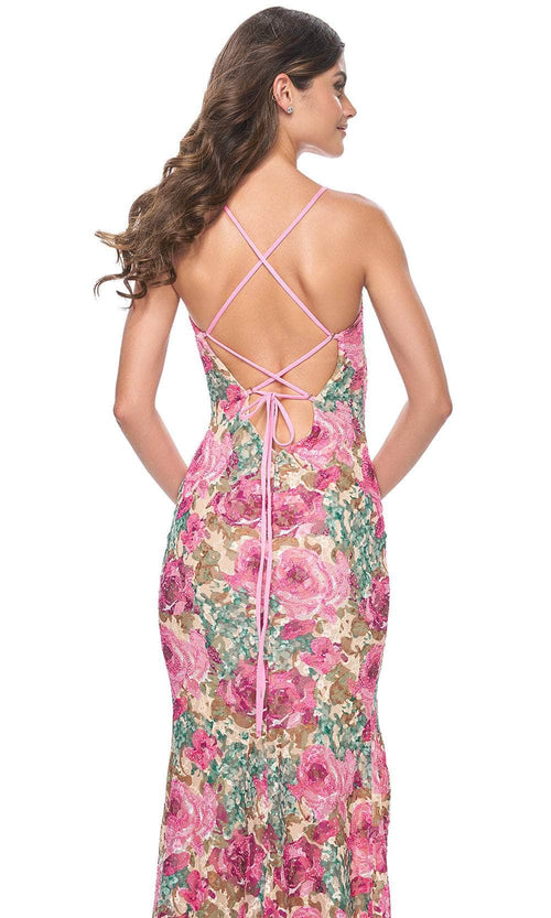 La Femme 32095 Rose Floral Print Sleeveless Prom Gown