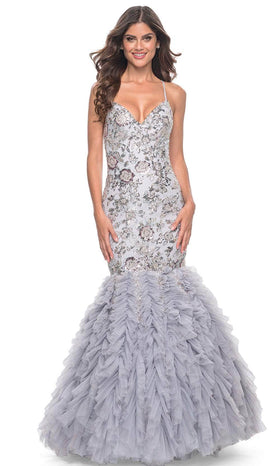 La Femme 32105 Lace-Up Back Ruffled Mermaid Prom Gown