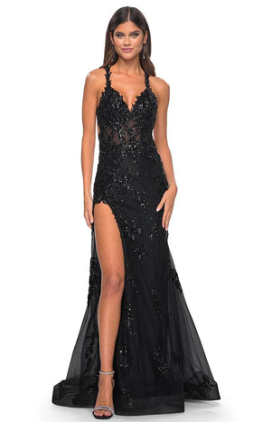La Femme 32107 Crisscross Back Embellished Prom Gown