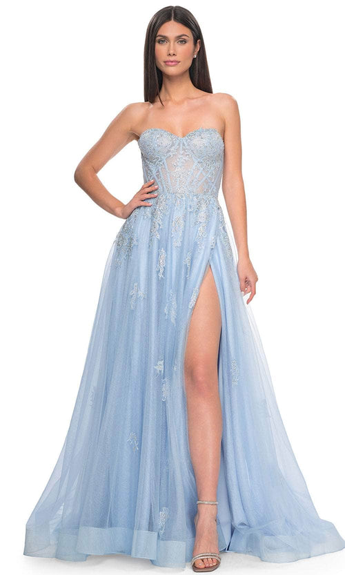 La Femme 32111 - Tulle A-Line Prom Dress Prom Dresses 00 / Cloud Blue