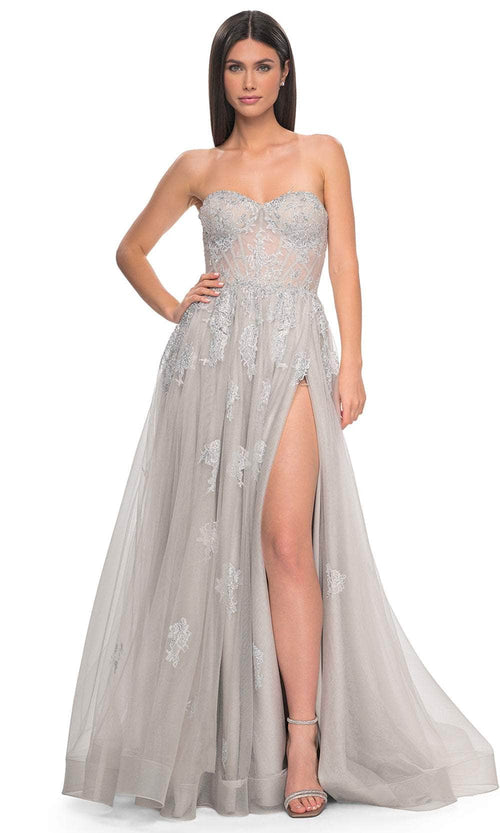 La Femme 32111 - Tulle A-Line Prom Dress Prom Dresses 00 / Silver