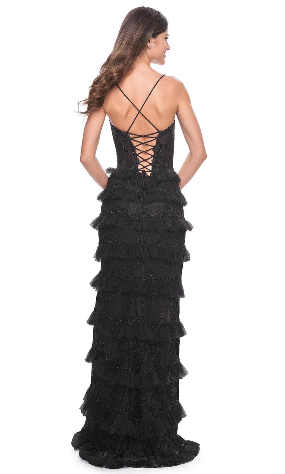 La Femme 32113 Straight Across Scalloped Lace Prom Gown