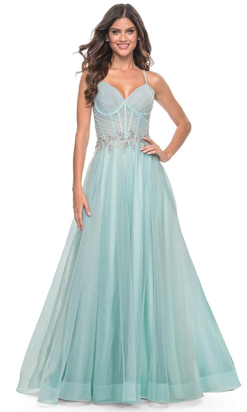 La Femme 32117 Applique Waist Prom Dress