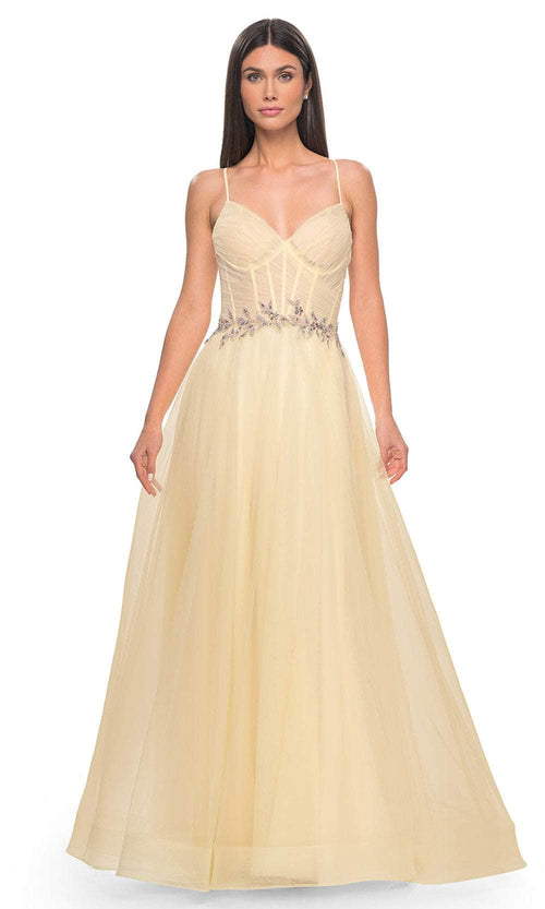 La Femme 32117 Applique Waist Prom Dress
