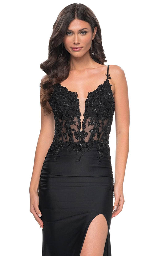 La Femme 32132 Applique Sheath Prom Dress