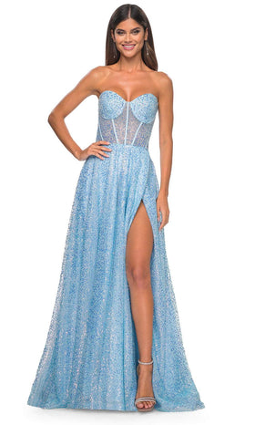 La Femme 32136 Sweetheart Illusion Waist Prom Gown