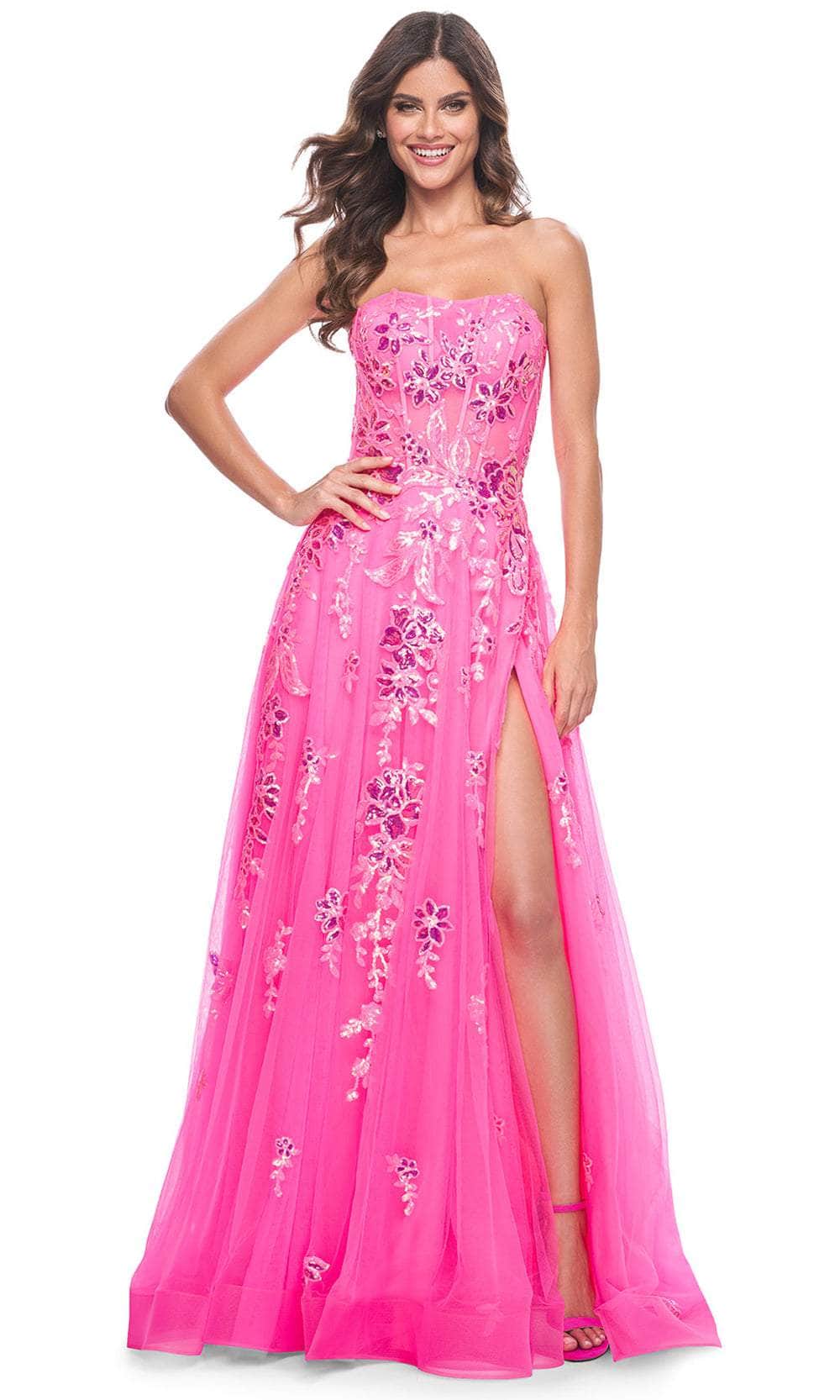 neon dresses for prom La Femme 32137 Strapless Sequin Floral Gown is made in such Size:M - 38 Allure Bridesmaids Dress 1432 Model-18