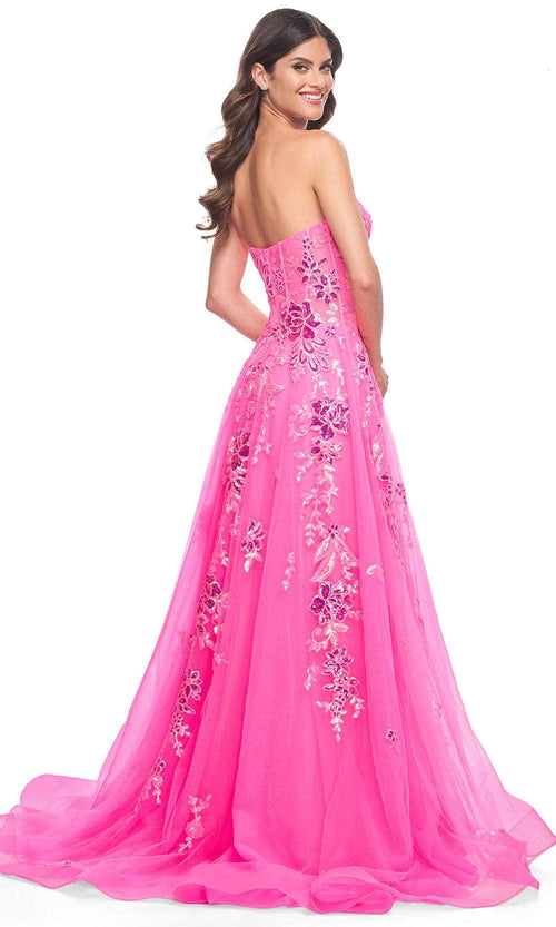 La Femme 32137 Strapless Sequin Floral Prom Gown
