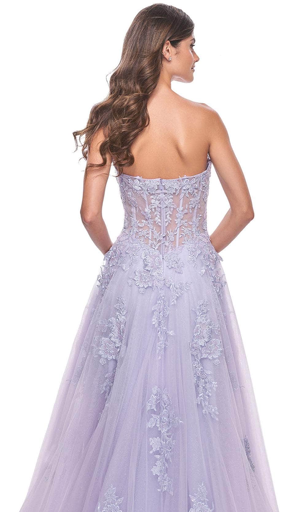 La Femme 32145 Sweetheart Appliqué A-line Prom Dress Slit Strapless Evening Gown