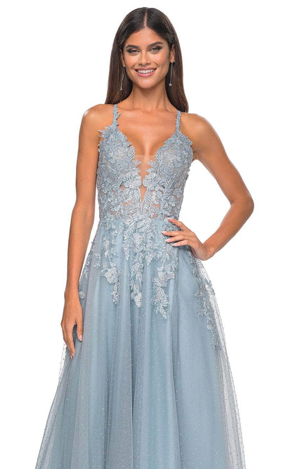 La Femme 32147 Lace Applique Prom Dress with Slit