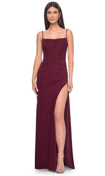 La Femme 32161 - Corset High Slit Prom Dress Special Occasion Dress 00 / Wine