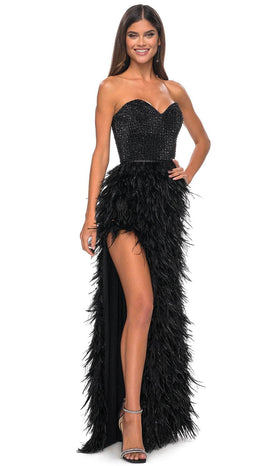 La Femme 32165 Sweetheart Feather Skirt Prom Gown