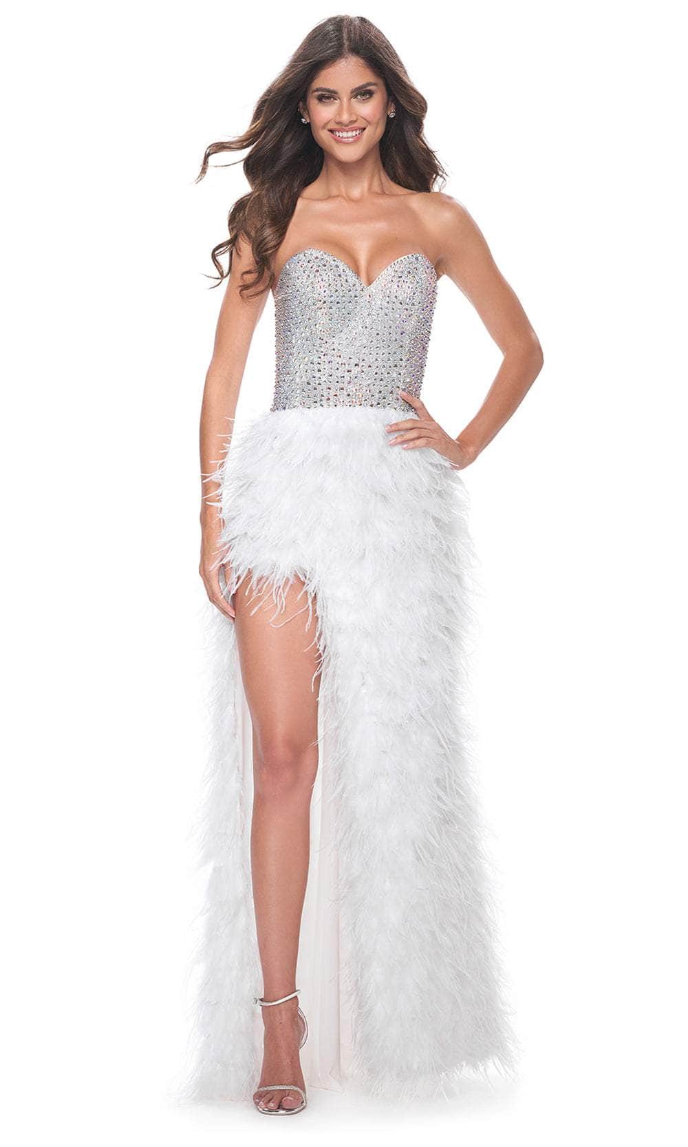 La Femme 32165 - Sweetheart Feather Skirt Prom Gown Prom Dresses 00 / White