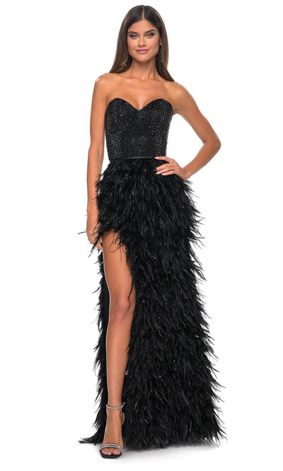 La Femme 32165 Sweetheart Feather Skirt Prom Gown