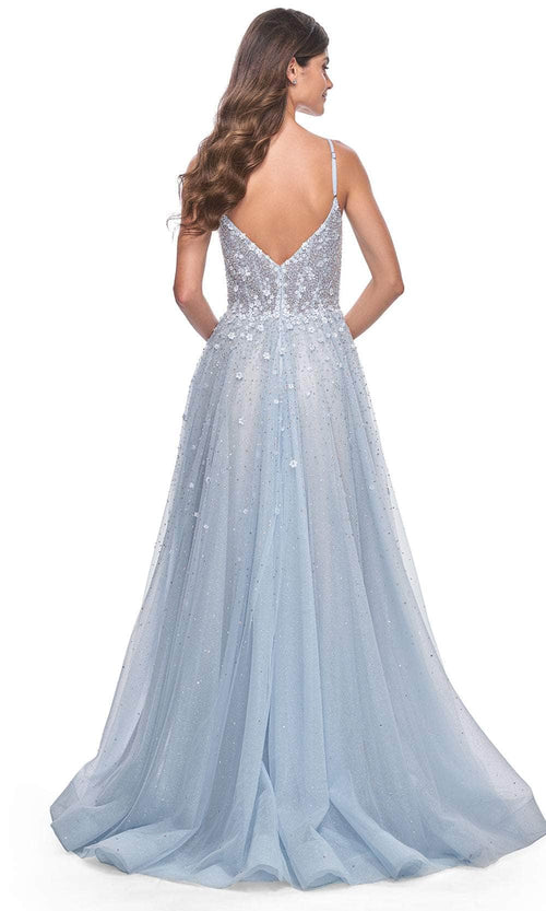 La Femme 32215 V-Back Floral Appliqued Prom Gown