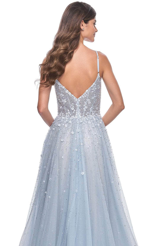 La Femme 32215 V-Back Floral Appliqued Prom Gown