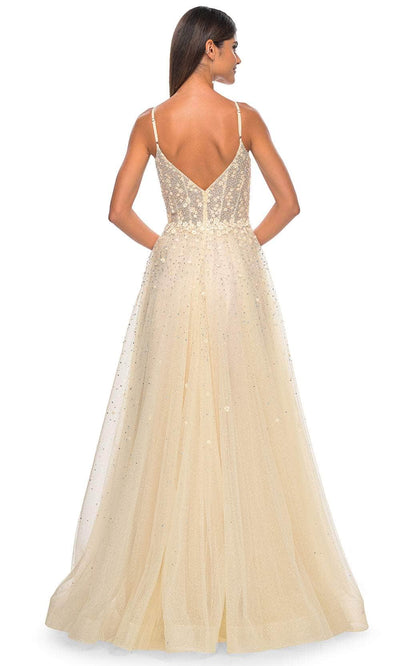 La Femme 32215 V-Back Floral Appliqued Prom Gown