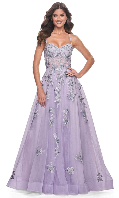 La Femme 32221 Lace Applique A-Line Prom Gown