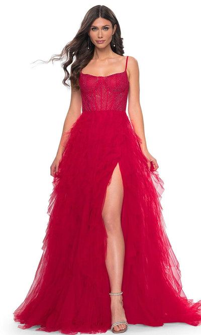 La Femme 32233 - Ruffle Skirt Prom Dress Evening Dresses 00 / Red