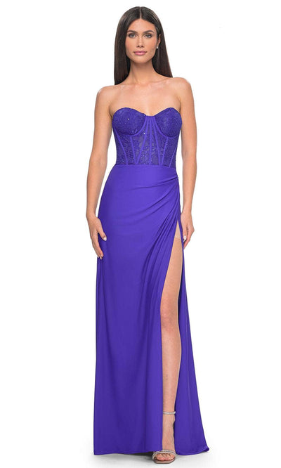 La Femme 32234 - Embellished Corset Sweetheart Prom Gown Evening Dresses 00 / Royal Blue