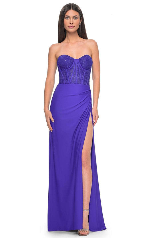 La Femme 32234 - Embellished Corset Sweetheart Prom Gown Evening Dresses 00 / Royal Blue
