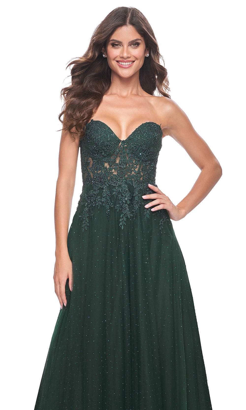 La Femme 32253 Embroidered Strapless A-Line Prom Gown