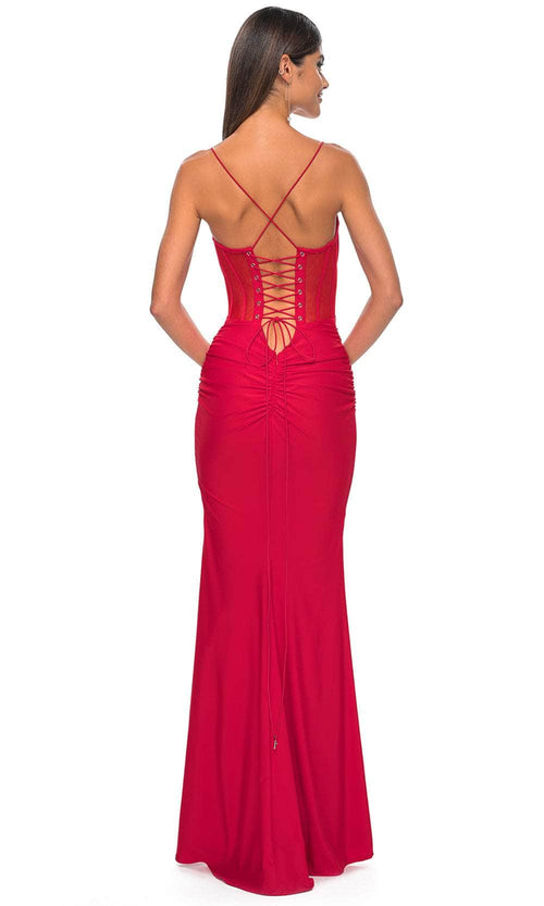 La Femme 32258 V-Neck Illusion Bustier Prom Gown