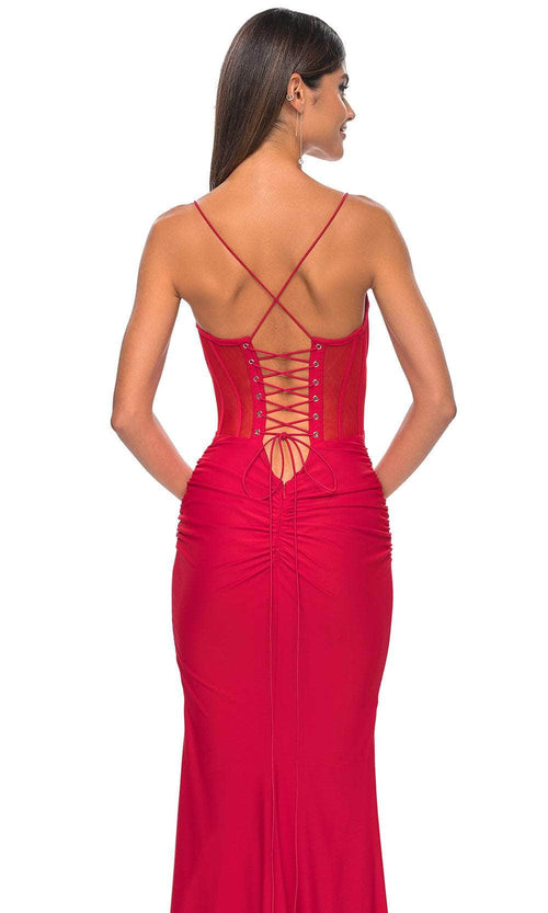 La Femme 32258 V-Neck Illusion Bustier Prom Gown