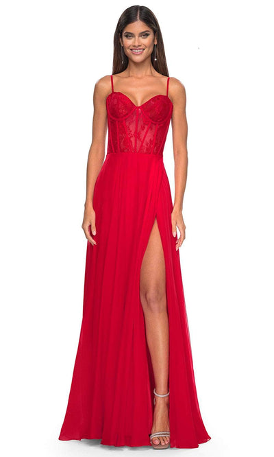 La Femme 32276 - Lace Bustier Prom Dress Evening Dresses 00 / Red