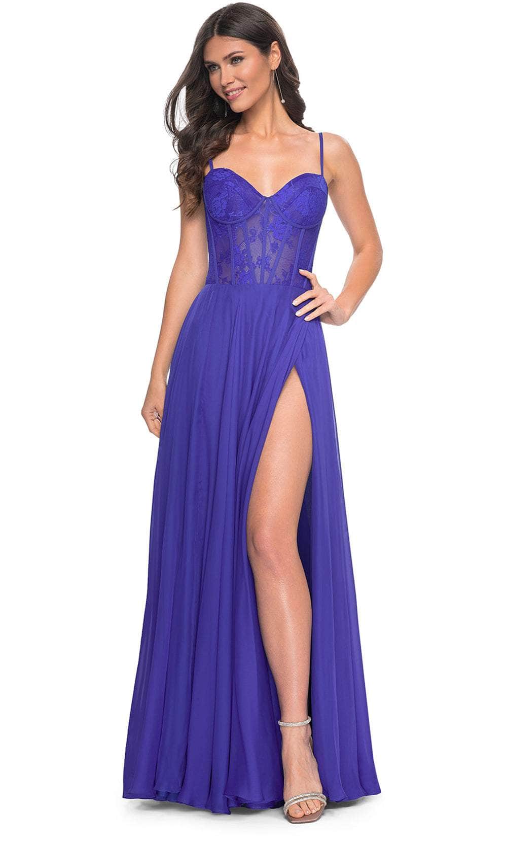 La Femme 32276 - Lace Bustier Prom Dress Evening Dresses 00 / Royal Blue