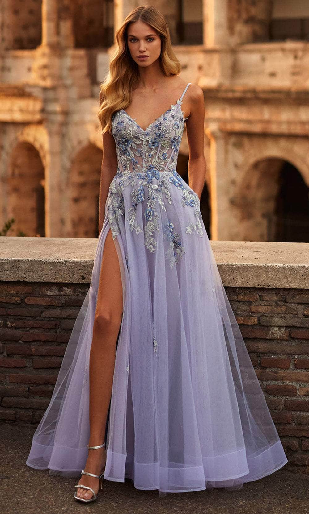 La Femme 32288 Tulle V-Neck Prom Gown