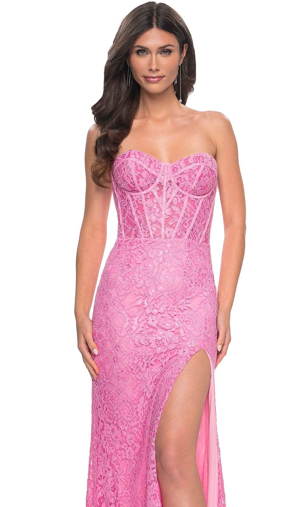 La Femme 32298 Illusion Back Floral Lace Prom Gown