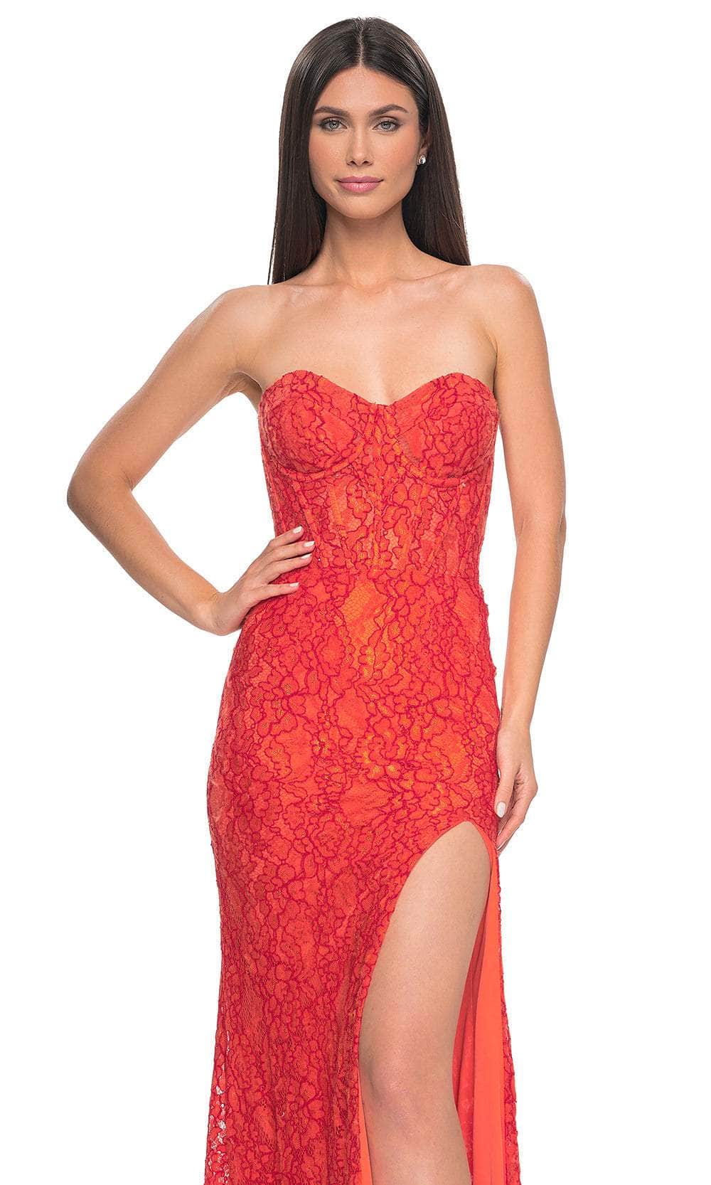 La Femme 32298 Illusion Back Floral Lace Prom Gown