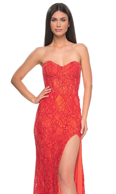 La Femme 32298 Illusion Back Floral Lace Prom Gown