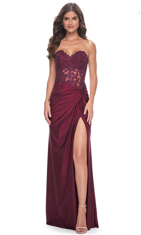 La Femme 32301 Embroidered Corset Strapless Prom Dress