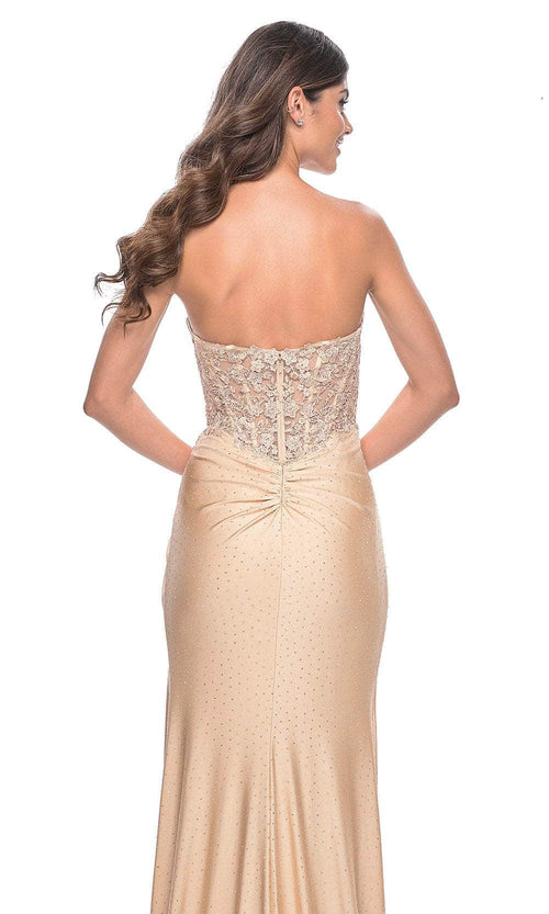 La Femme 32301 Embroidered Corset Strapless Prom Dress