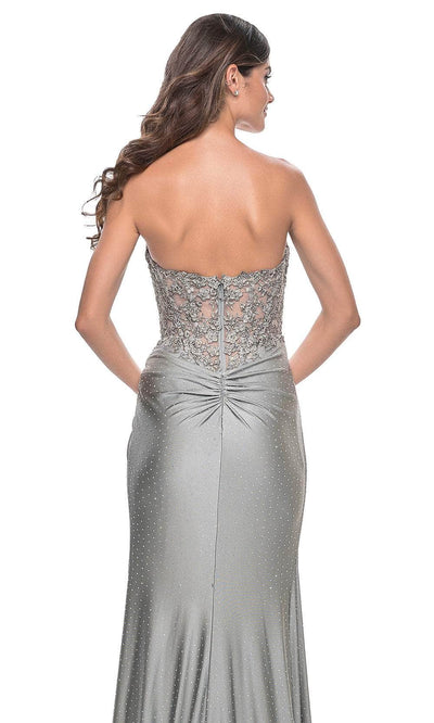 La Femme 32301 Embroidered Corset Strapless Prom Dress