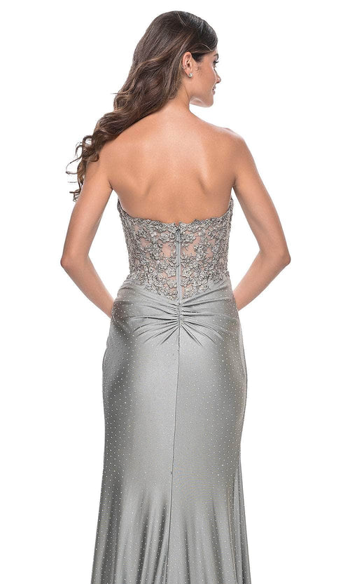 La Femme 32301 Embroidered Corset Strapless Prom Dress