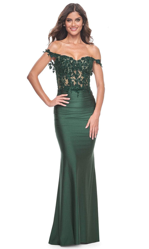 La Femme 32302 - Applique Corset Prom Dress Prom Dresses 00 / Dark Emerald