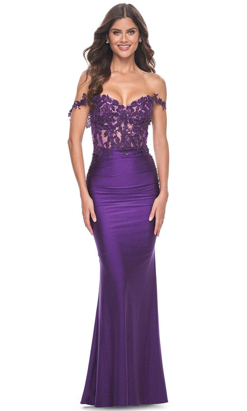 La Femme 32302 - Applique Corset Prom Dress Prom Dresses 00 / Royal Purple