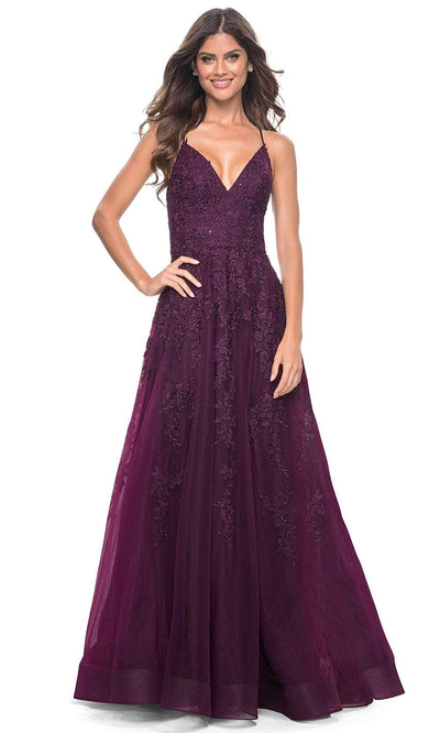 La Femme 32303 V Neck Embroidered Tulle Prom Gown