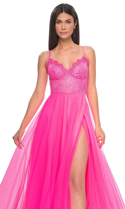 La Femme 32306 V-Neck Sheer Lace Bodice Prom Dress