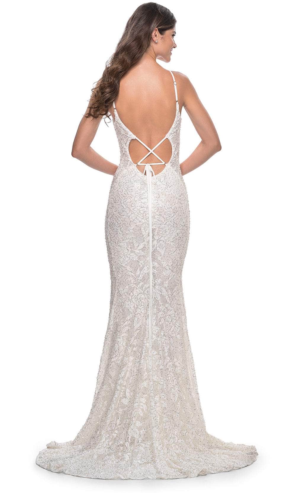La Femme 32309 Deep V-Neck Beaded Lace Prom Dress