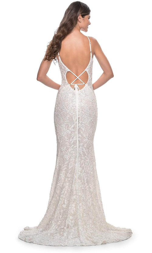 La Femme 32309 Deep V-Neck Beaded Lace Prom Dress