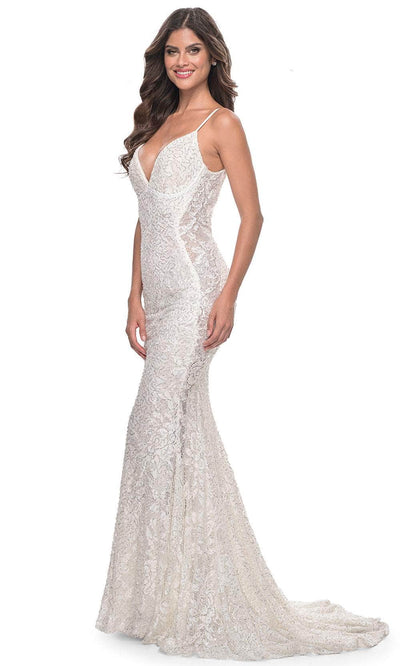 La Femme 32309 Deep V-Neck Beaded Lace Prom Dress