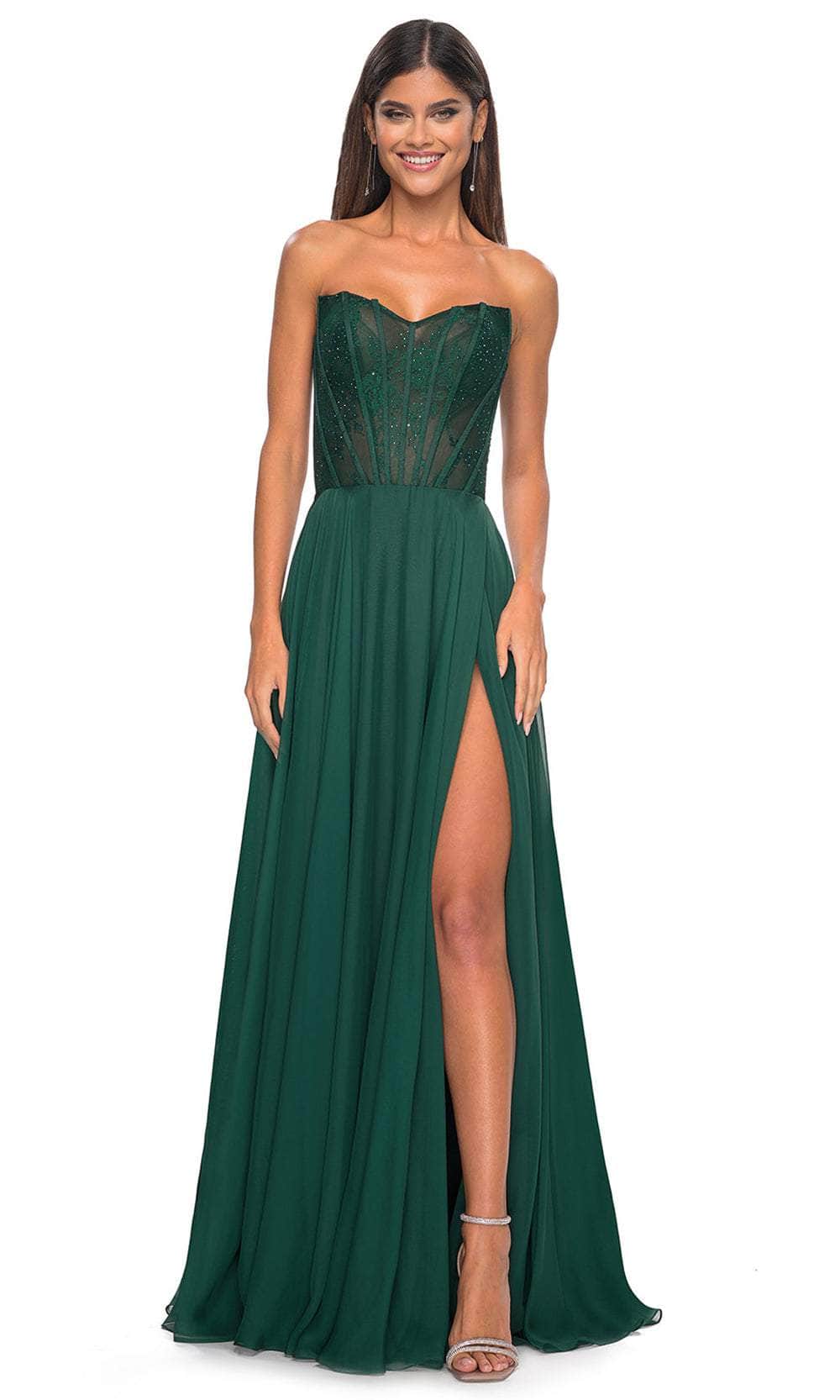 La Femme 32311 - Sweetheart Lace Sheer Bodice Prom Dress Prom Dresses 00 / Dark Emerald