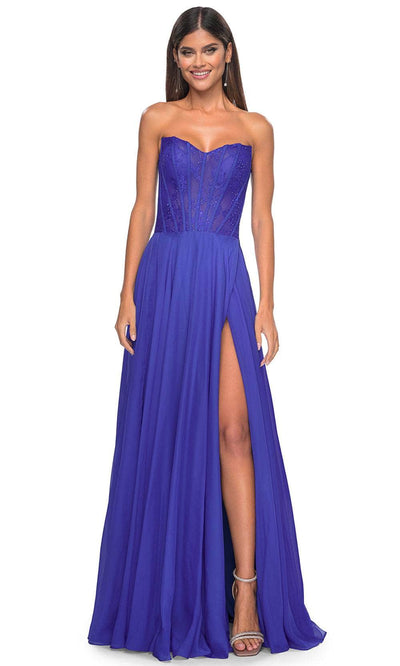 La Femme 32311 - Sweetheart Lace Sheer Bodice Prom Dress Prom Dresses 00 / Royal Blue